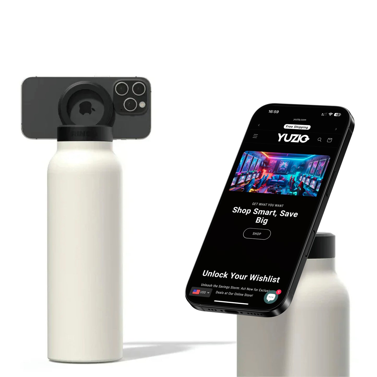 Water Bottle with Magnetic Phone Holder