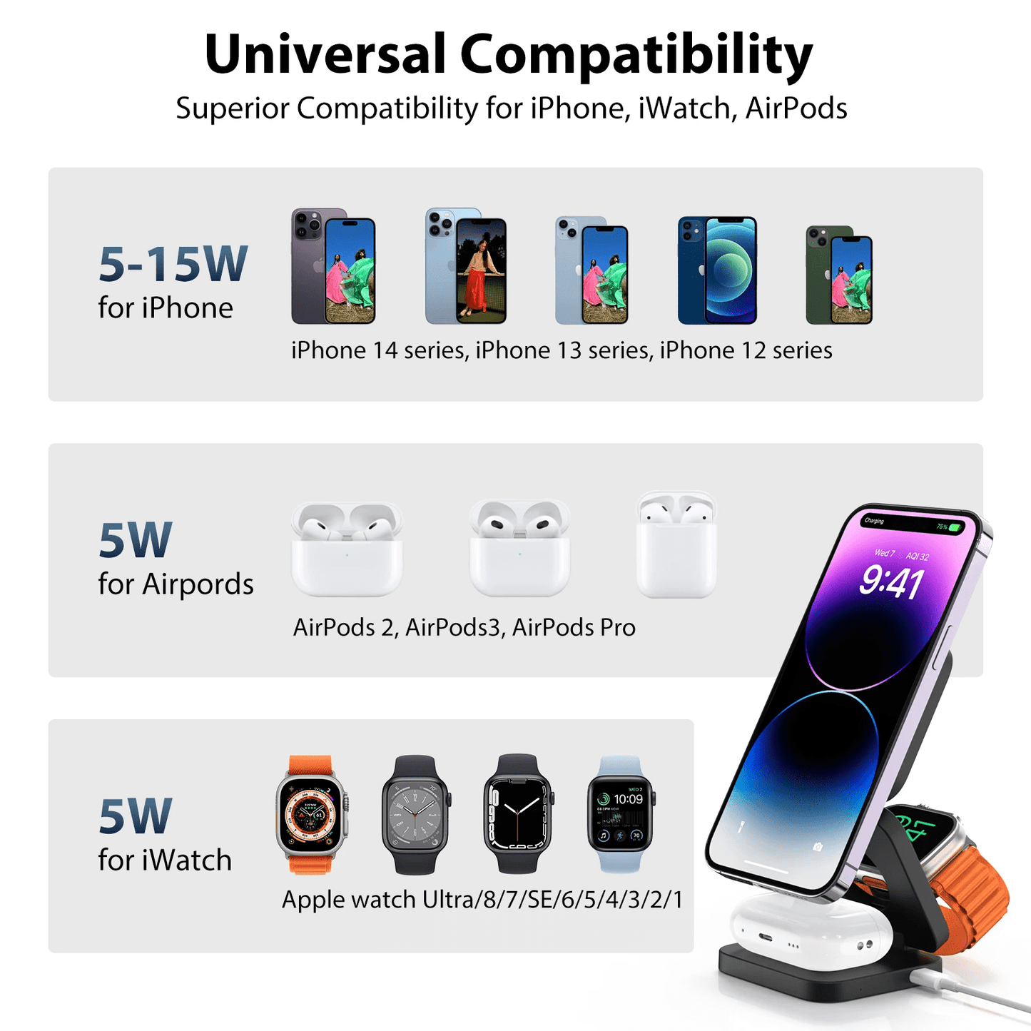 Portable 3-in-1 Wireless Charger - Yuziq