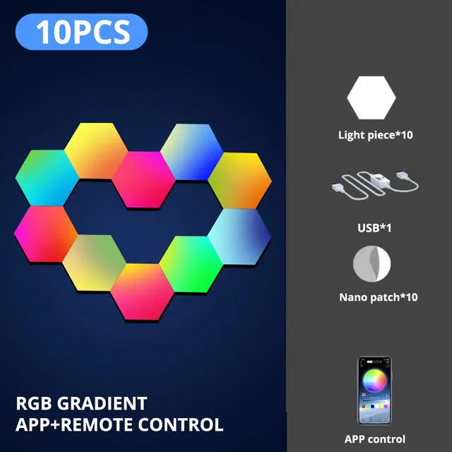 RGB Hex Wall Lamp - DIY Shape, Music Sync, APP Control - Yuziq