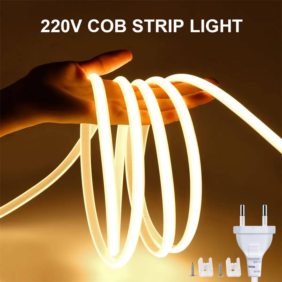 High Bright COB LED Strip with 288 LEDs/M, EU Plug, CRI RA90