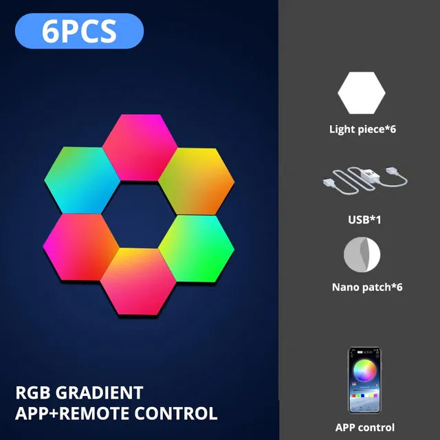 RGB Hex Wall Lamp - DIY Shape, Music Sync, APP Control